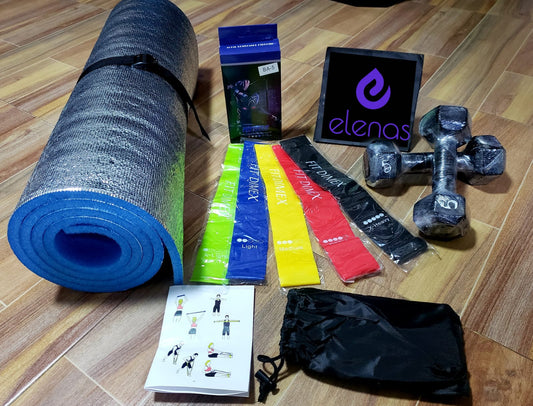 Kit mancuernas + colchoneta + bandas elasticas